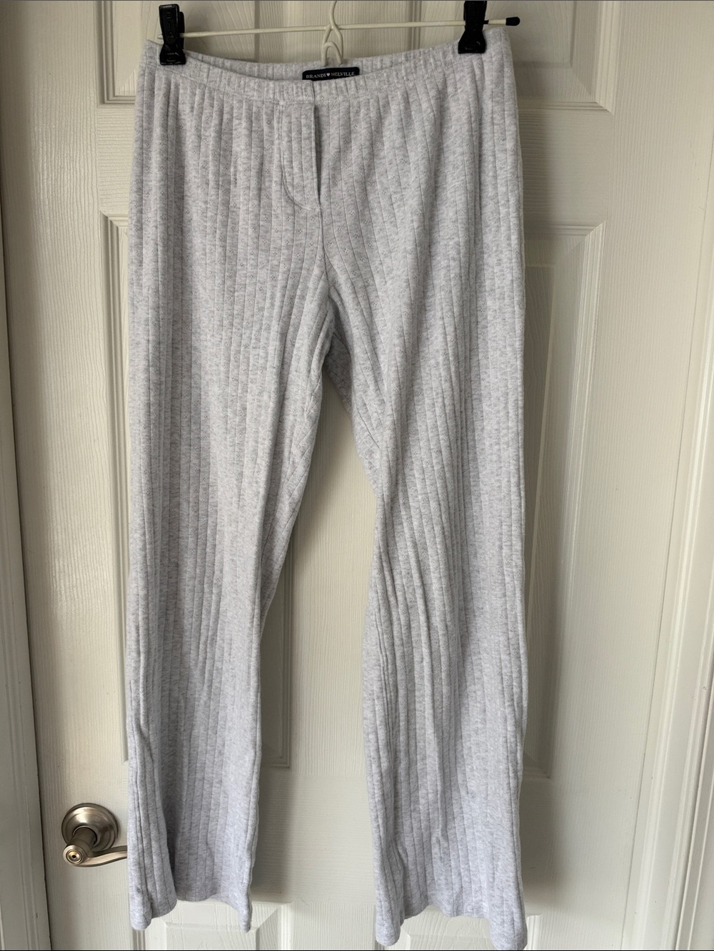 Brandy Melville Light Gray Ribbed Wide-Leg Knit Sweatpants, One Size Fits Most